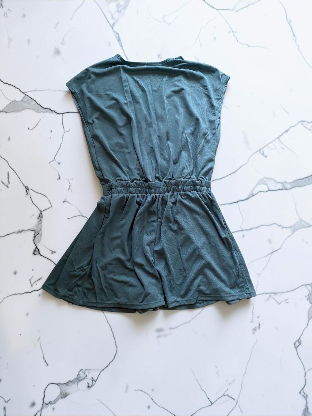 V Neck Short Sleeve Pocket Waffle Casual Romper - Picture 2 of 4